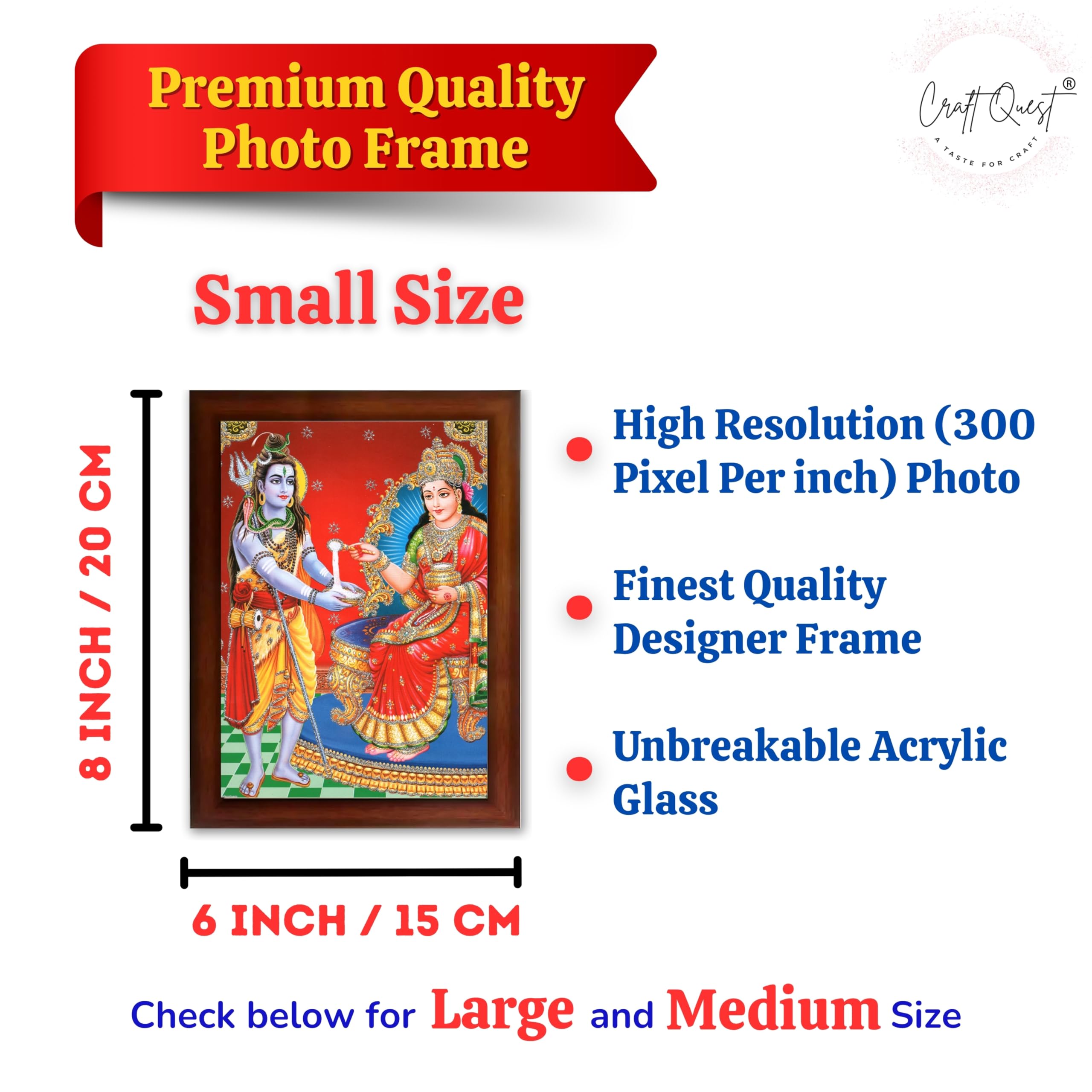 CRAFT QUEST Shiva & Maa Annapurna devi sitting on throne photo frame with Acrylic Glass for Kitchen, Restraunt