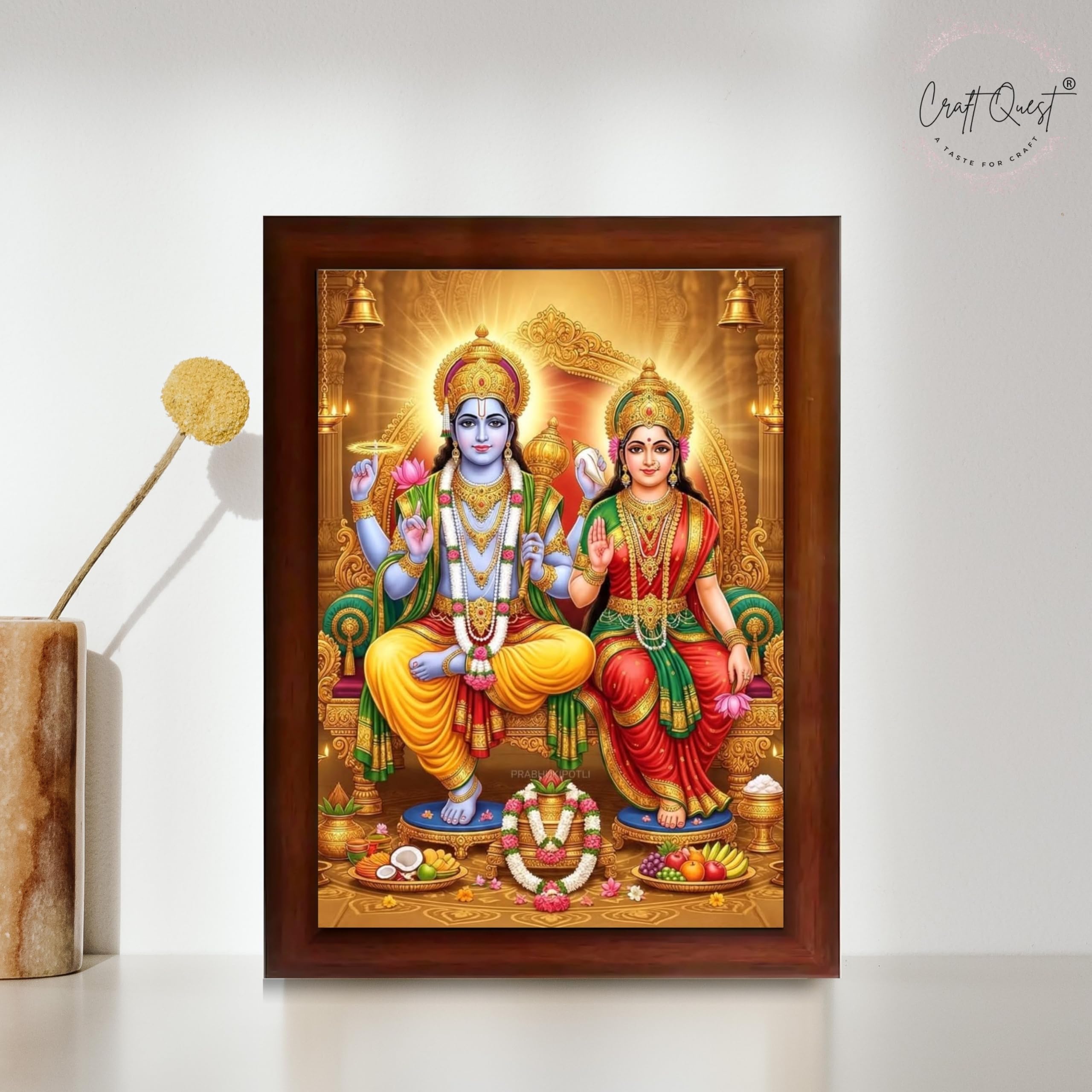 CRAFT QUEST Laxmi Vishnu Dev Lakshmi Devi Laxmi Narayan Ji Wall Painting Framed Home Decor, Religious Photo Frame