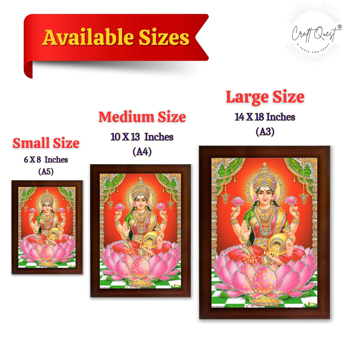 CRAFT QUEST Goddess Lakshmi Devi Dhana Vaibhav Laxmi Maa Wall Painting Frame for Diwali,Temple, Pooja, Living Room Home and Decor Item