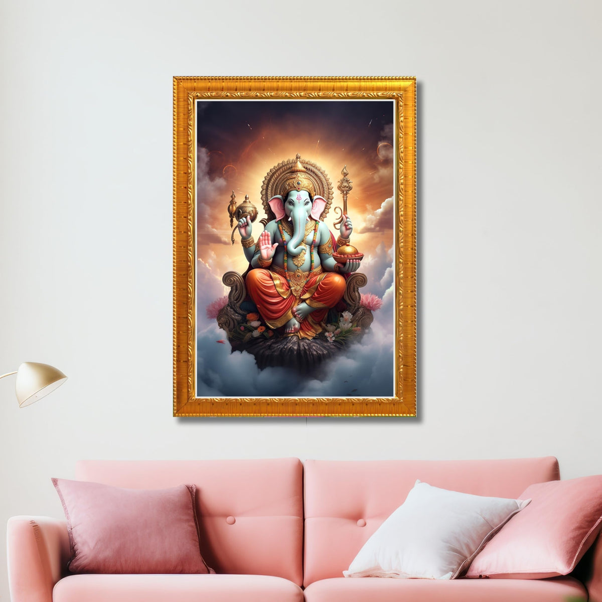 CRAFT QUEST God Ganesha Ganpati ji Photo Frame Wall Decor Mandir Pooja Poster Religious Painting Divine Hindu Temple Decoration Spiritual Blessings Home Office Gift