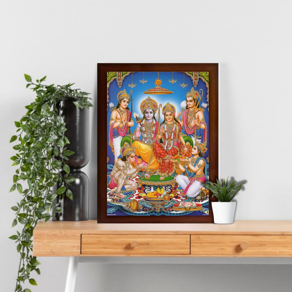 Craft Quest Shree Ram Darbar Sparkle Coated Framed with Acrylic glass Home Decorative Gift Item Painting (14 X 10 Inch, Multicolour, Religious)