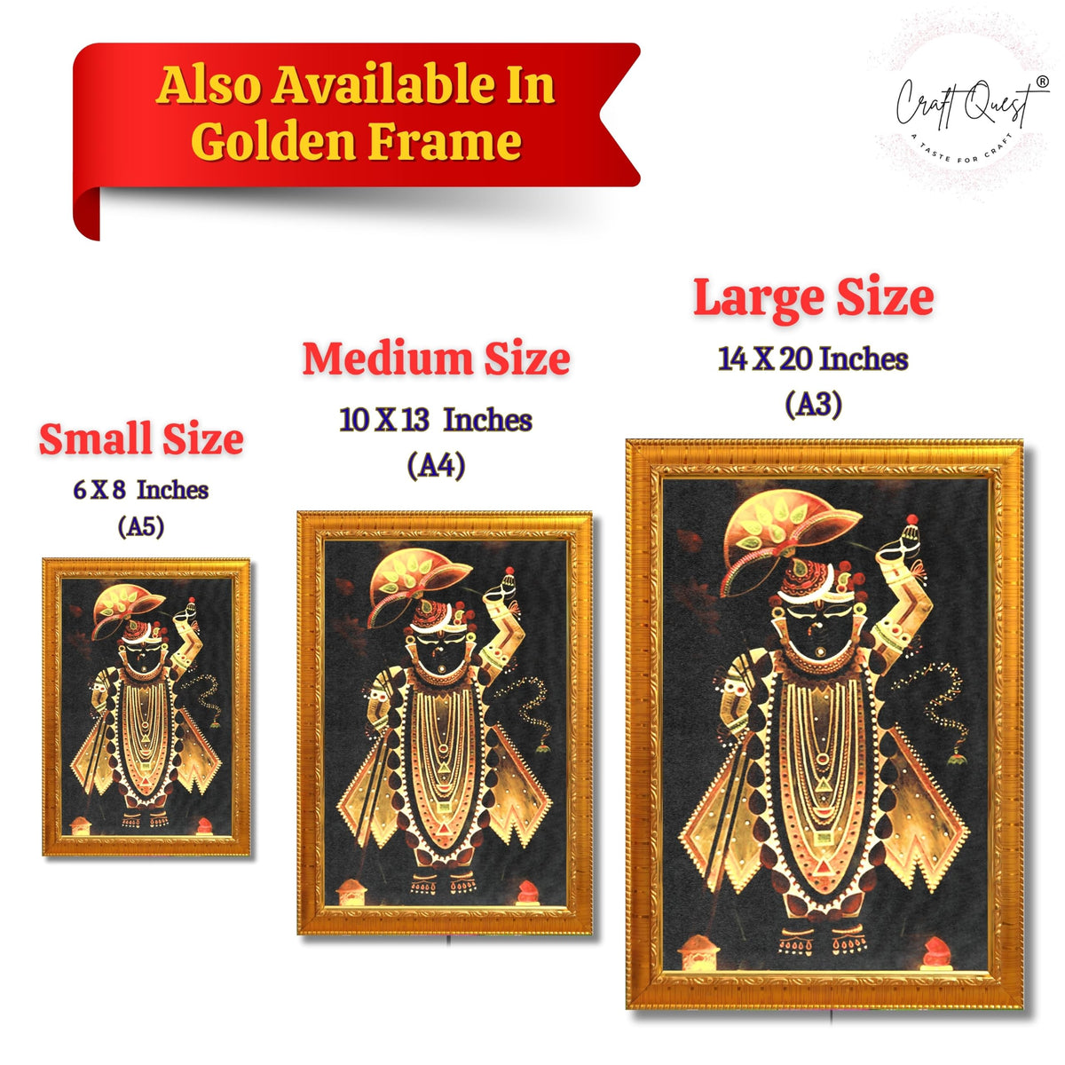 CRAFT QUEST Shreenath ji shree nathaji Photo Frame for Wall Hanging/Gift/Temple/puja Room/Home Decor Frame with Unbreakable Acrylic Glass