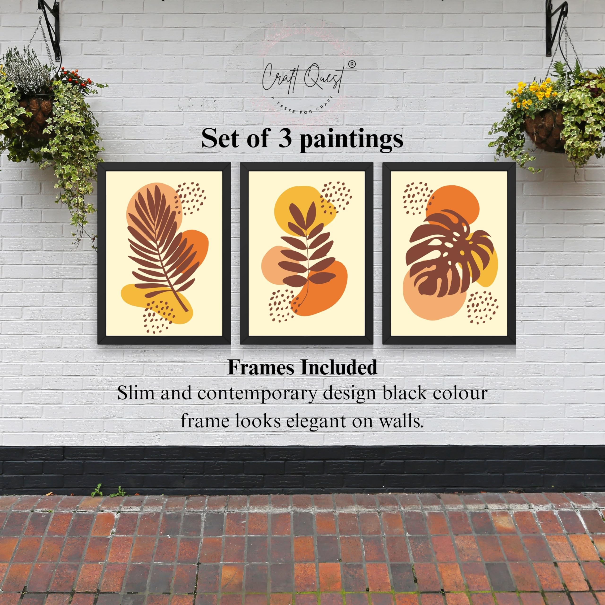 CRAFT QUEST Wall Art Decor Paintings | Set of 3 BOHO Wall Art Frames for Home Decoration | Ideal for Living Room, Offices & Bedrooms
