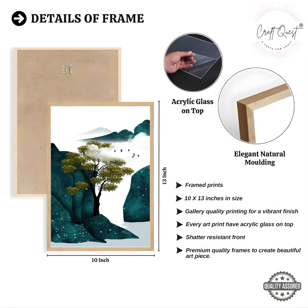 CRAFT QUEST Modern Art Ink Landscape Wall Art | Set of 3 Frames for Home Decoration | Ideal for Living Room, Bedroom & Offices