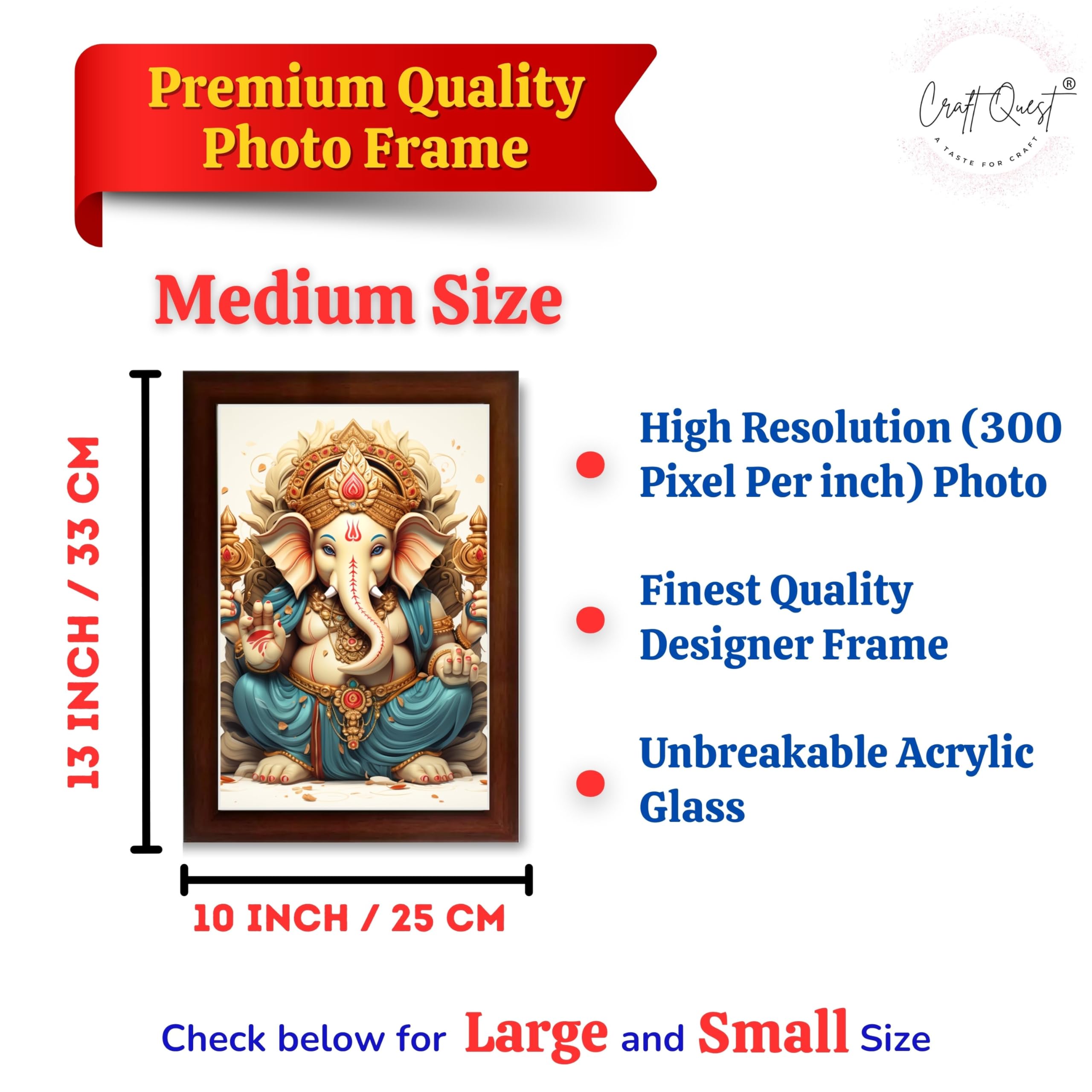 CRAFT QUEST Lord Ganesha Ganesh ji Art Framed Wall Painting With Frame For Home and,Office Décor Items
