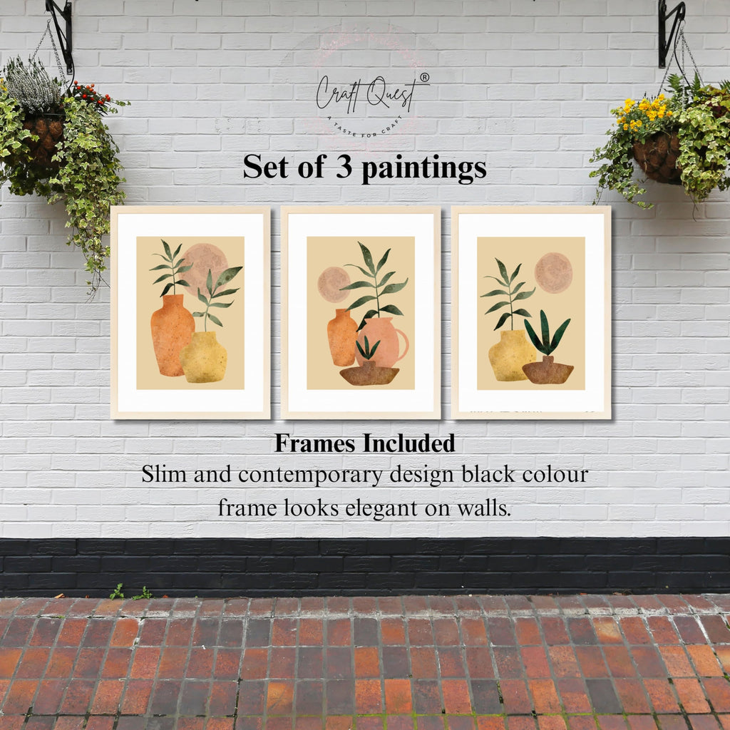 CRAFT QUEST Wall Art Decor Paintings | Set of 3 BOHO Wall Art Frames for Home Decoration | Ideal for Living Room, Bedroom & Office