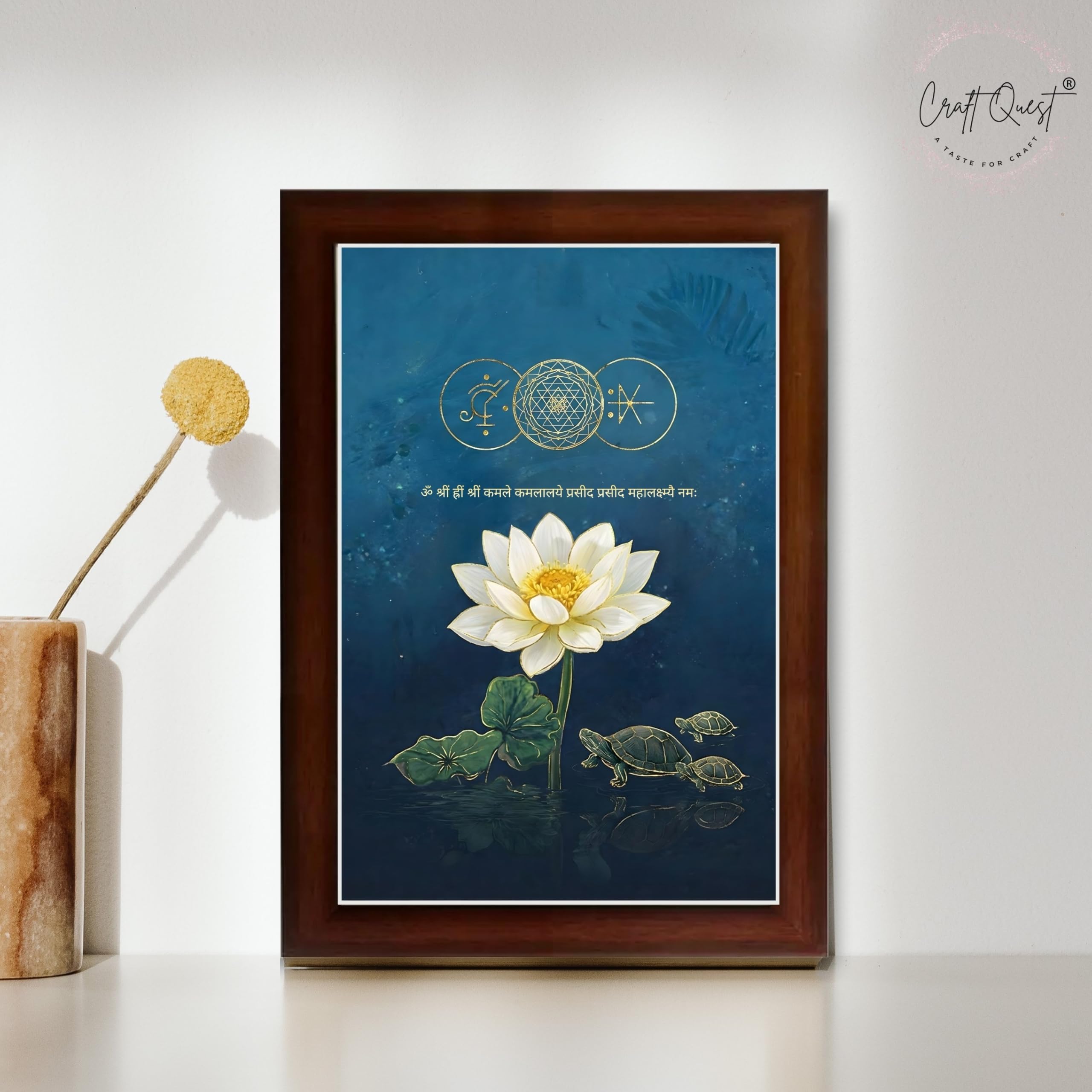 CRAFT QUEST Shree Yantra Wealth Attraction Wall Art with Lakshmi Lotus & Tortoise – Vastu Energy Poster for Prosperity, Money Flow & Stability
