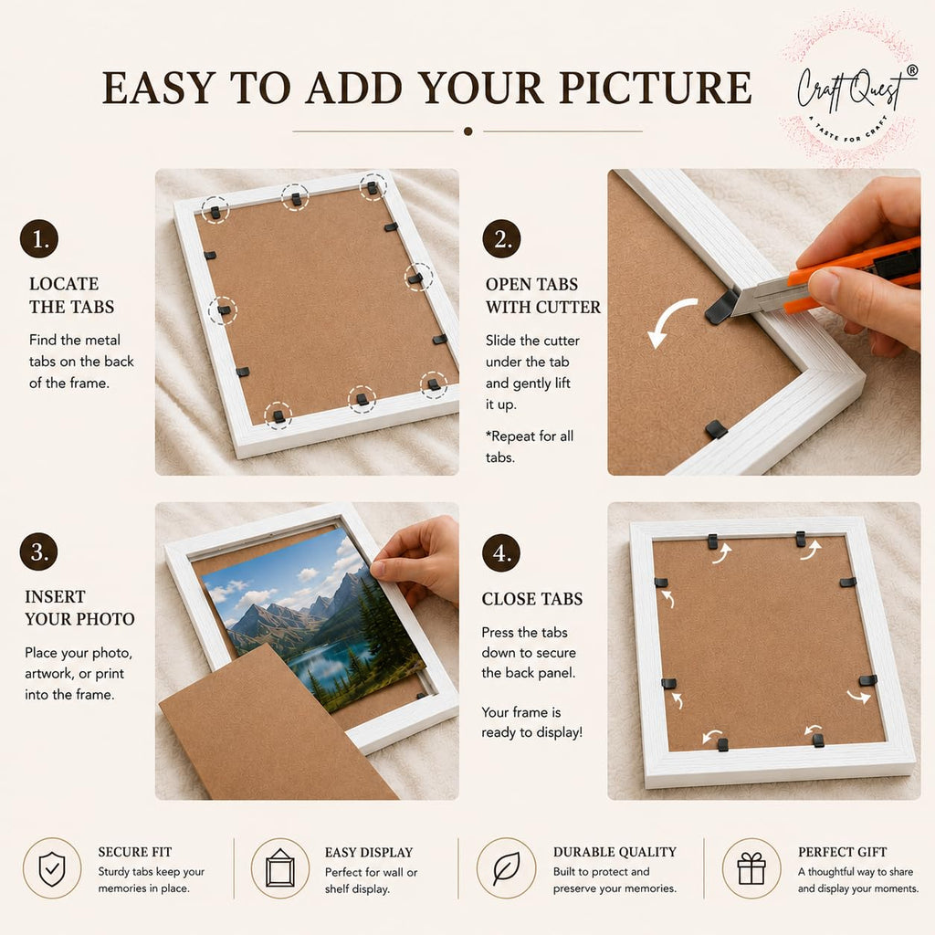 CRAFT QUEST 4X6 Inch Size synthetic Wall Mount Photo frames Single For Home Decoration, Living Room, Office Decoration (Natural, Set of 1)