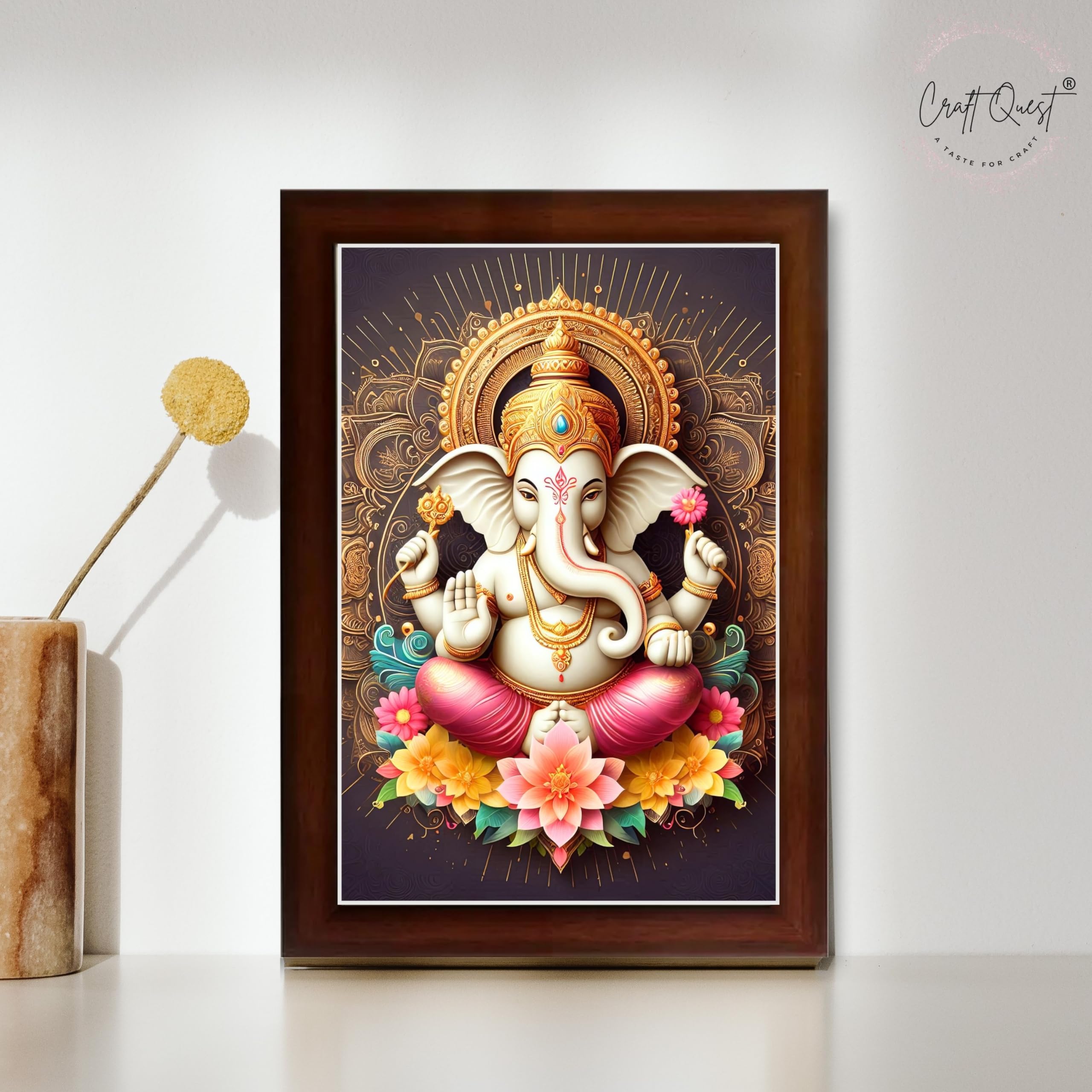 CRAFT QUEST Lord Ganpati Ganesh ji God Frame for Pooja Room Home & Wall Decor GA-255