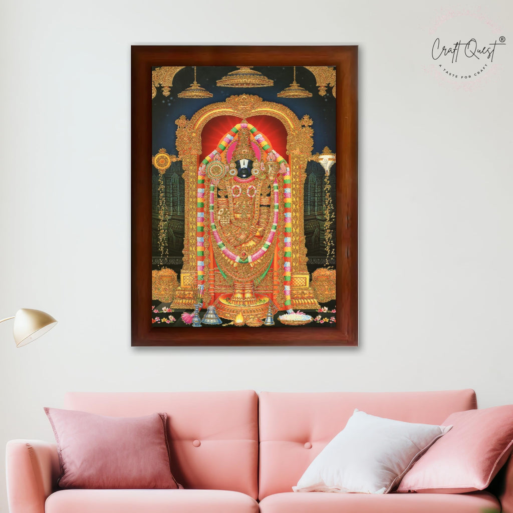 CRAFT QUEST Tirupati Balaji Lord Venkateshwara Swamy Wall Painting Framed Home Décor