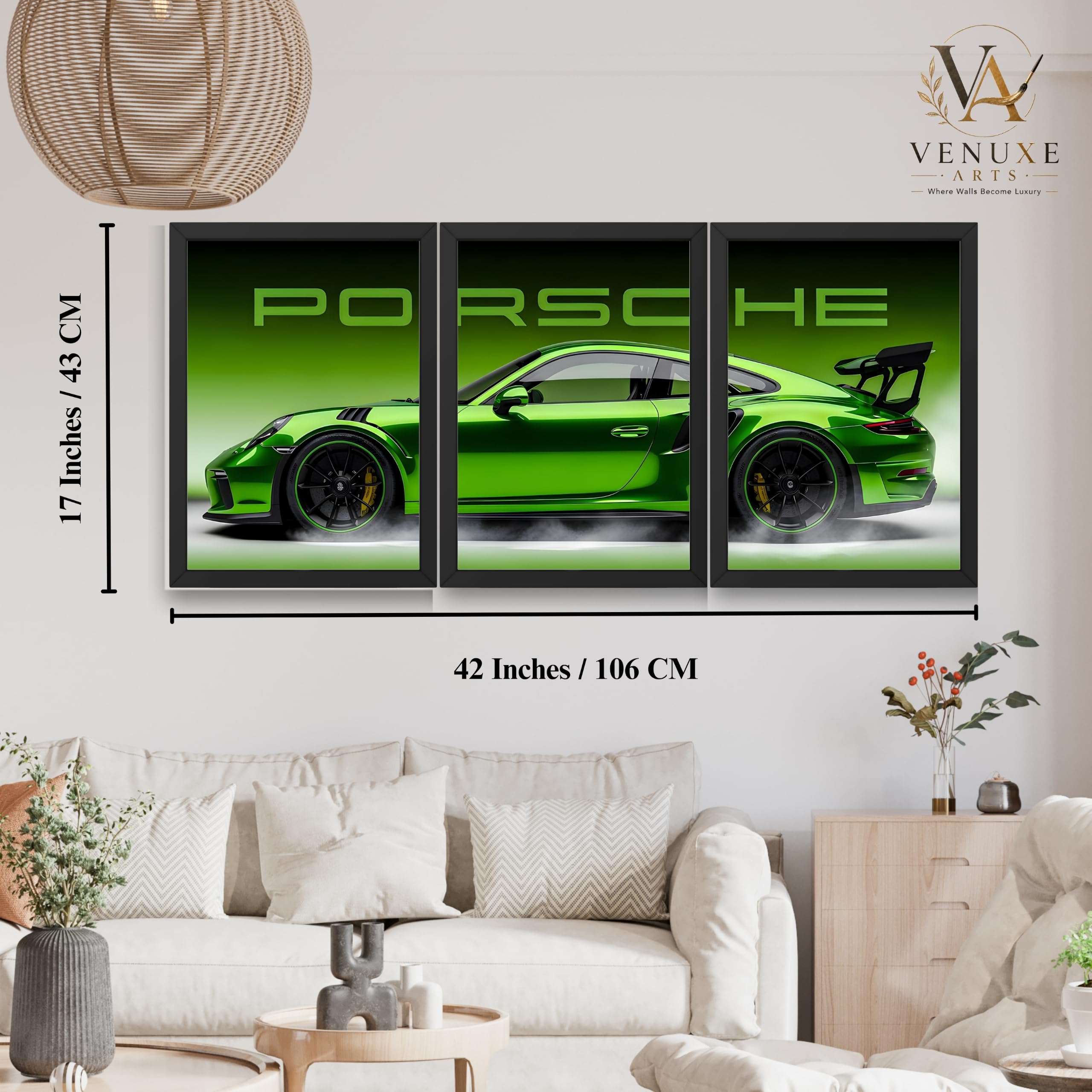 VENUXE ARTS Set Of 3 Big Sports Cars Framed Posters Gift Items for Boys Room Wall Decoration Bedroom, Living Room, Office, Studio Décor | Car Poster Frame for Wall Décor