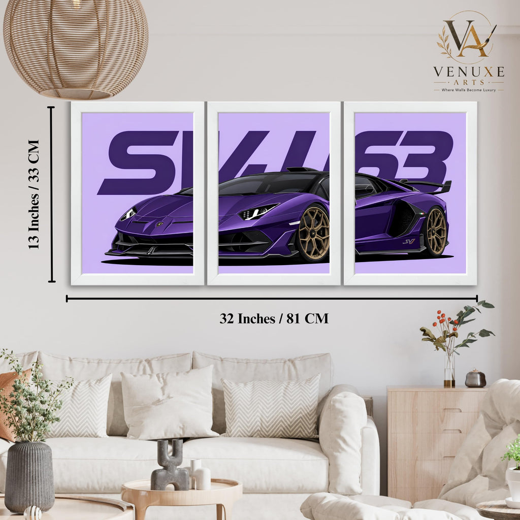 VENUXE ARTS Set Of 3 Big Sports Cars Framed Posters Gift Items for Boys Room Wall Decoration Bedroom Living Room Office Studio Décor | Car Poster Frame for Wall Décor
