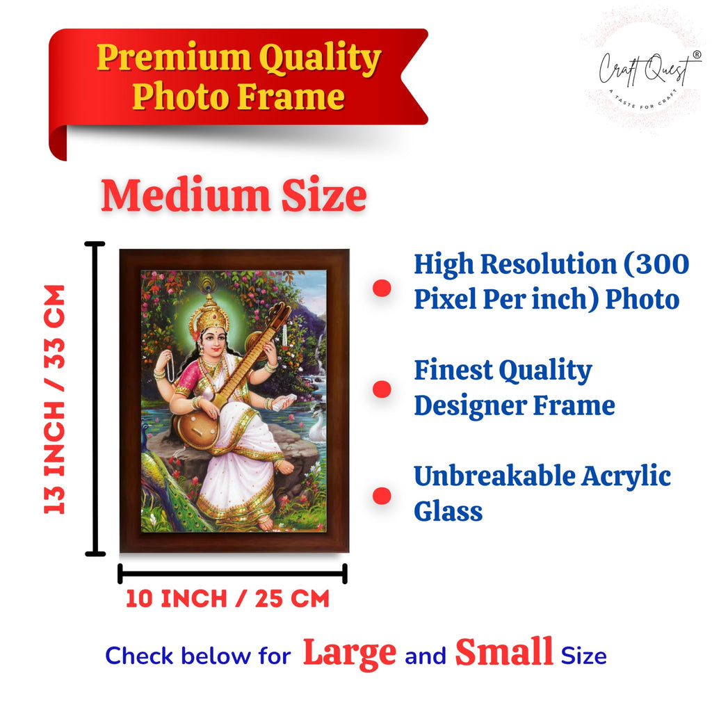 CRAFT QUEST Saraswati Devi Goddess Saraswathi Maa Wall Painting Framed Home Décor Synthetic wooden Framed