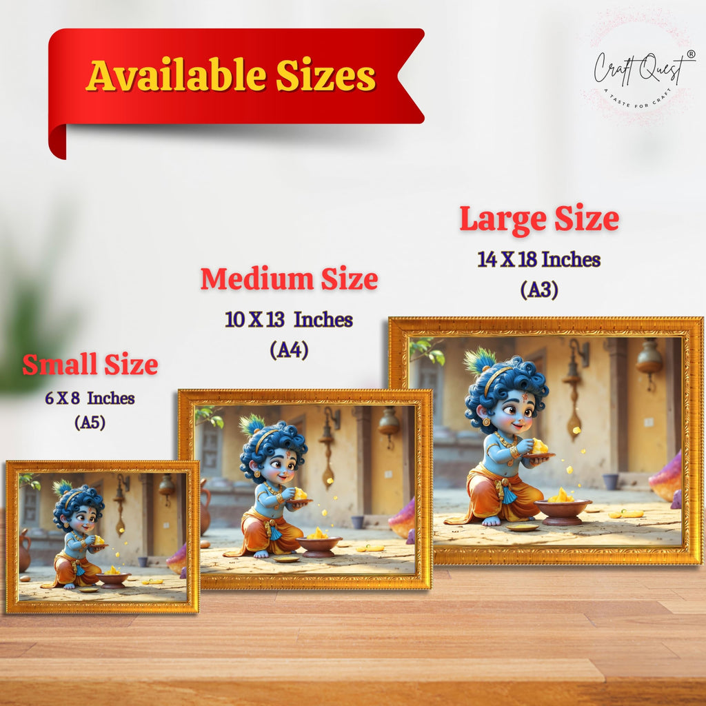 CRAFT QUEST Shri Bal Gopal Painting | Baby Krishna Photo Frame | Krishna Photo Frames for Walls, Home, Living Room and Home Décor