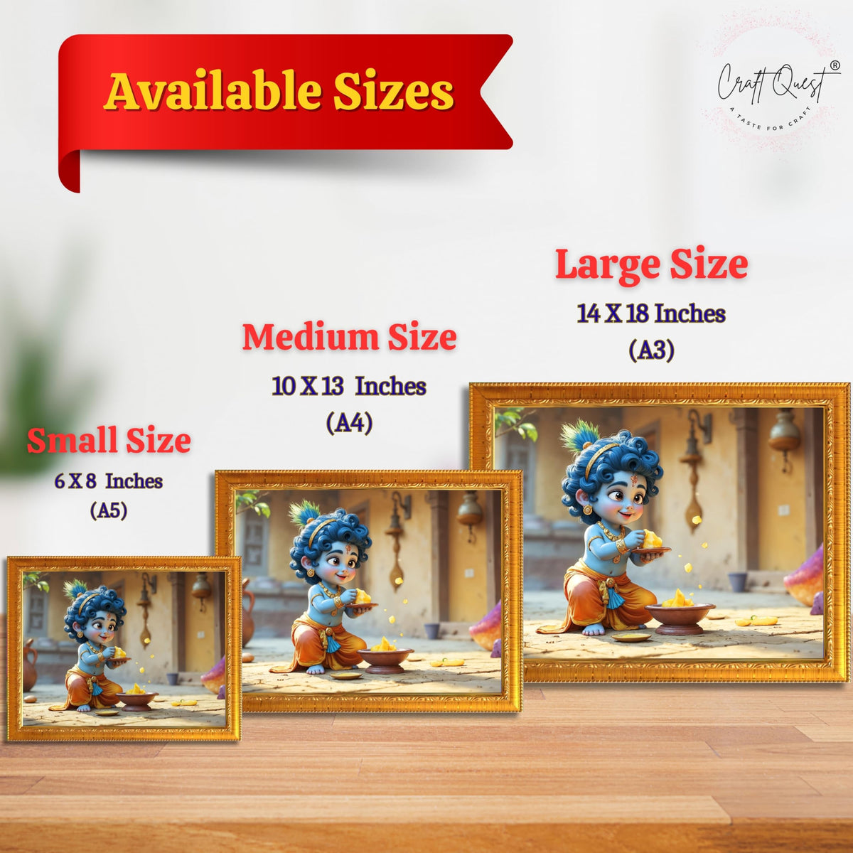 CRAFT QUEST Shri Bal Gopal Painting | Baby Krishna Photo Frame | Krishna Photo Frames for Walls, Home, Living Room and Home Décor