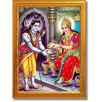 CRAFT QUEST Shiva & Maa Annapurna devi sitting on throne photo frame with Acrylic Glass for Home Kitchen, Restraunt, Business
