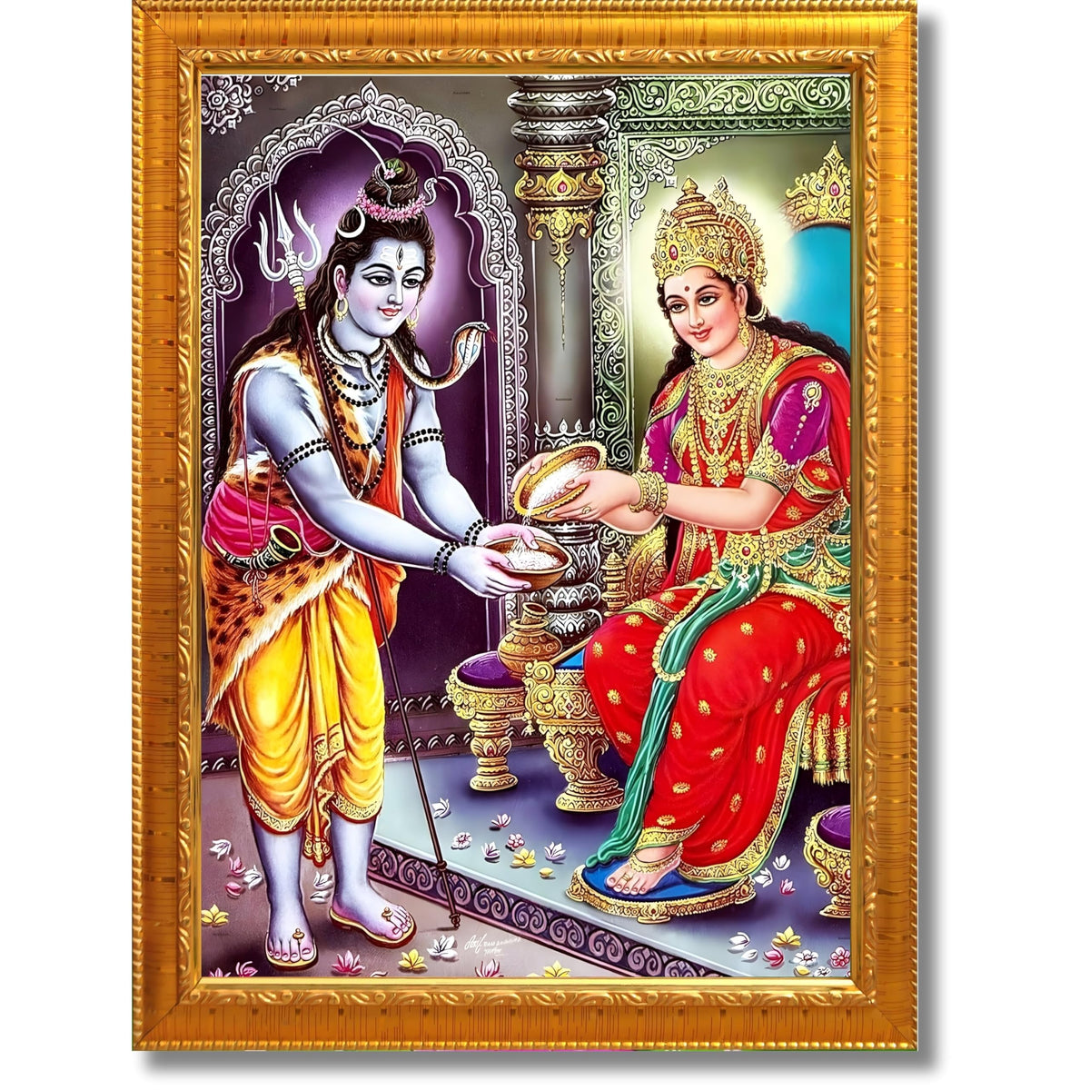 CRAFT QUEST Shiva & Maa Annapurna devi sitting on throne photo frame with Acrylic Glass for Home Kitchen, Restraunt, Business
