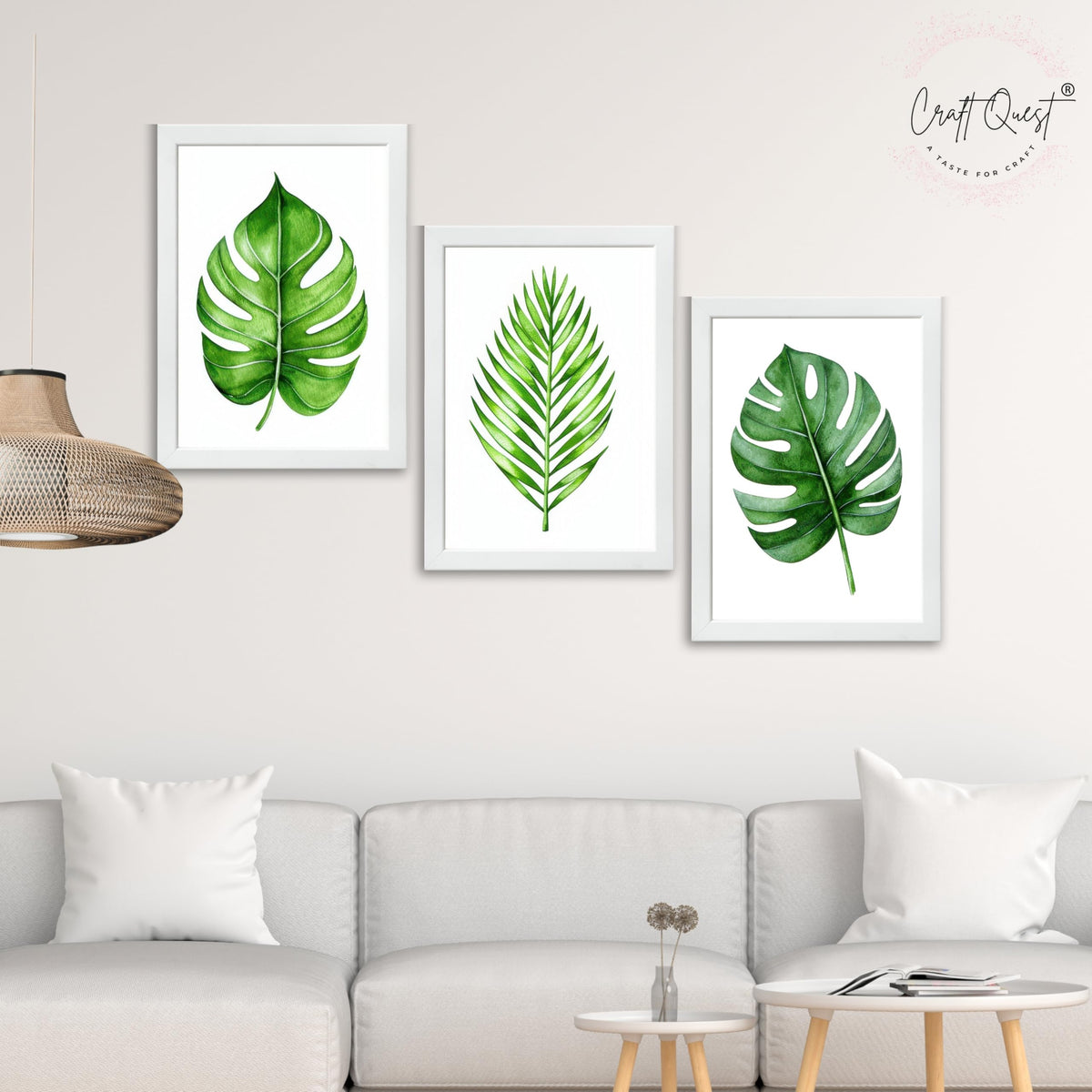 CRAFT QUEST Nature Inspired Exotic Leaves Modern Wall Art | Set of 3 Frames for Home Decoration | Ideal for Living Room, Bedroom & Offices