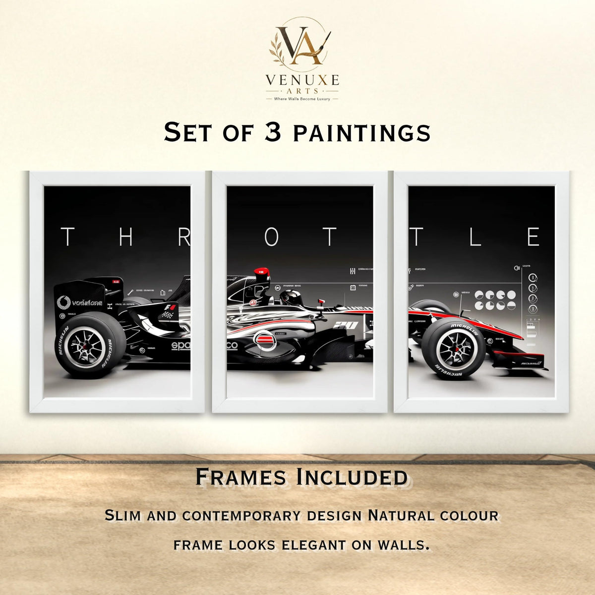 VENUXE ARTS Set Of 3 Big Sports Cars Framed Posters Gift Items for Boys Room Wall Decoration Bedroom Living Room Office Studio Décor | Car Poster Frame for Wall Décor