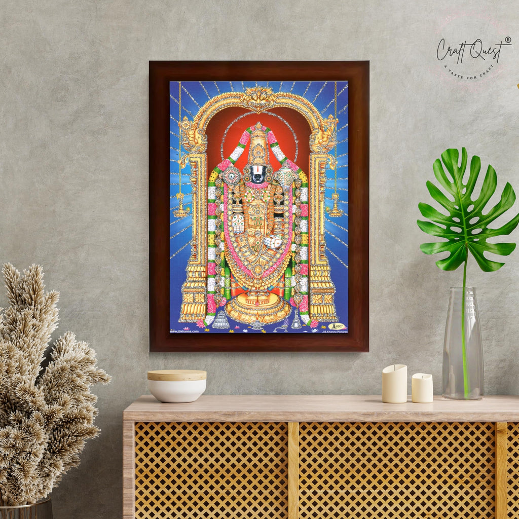 CRAFT QUEST Tirupati Balaji Lakshmi Venkateshwara venkateshwer Swamy Wall Painting Framed, Home, Temple, Pooja, Wall Décor Item