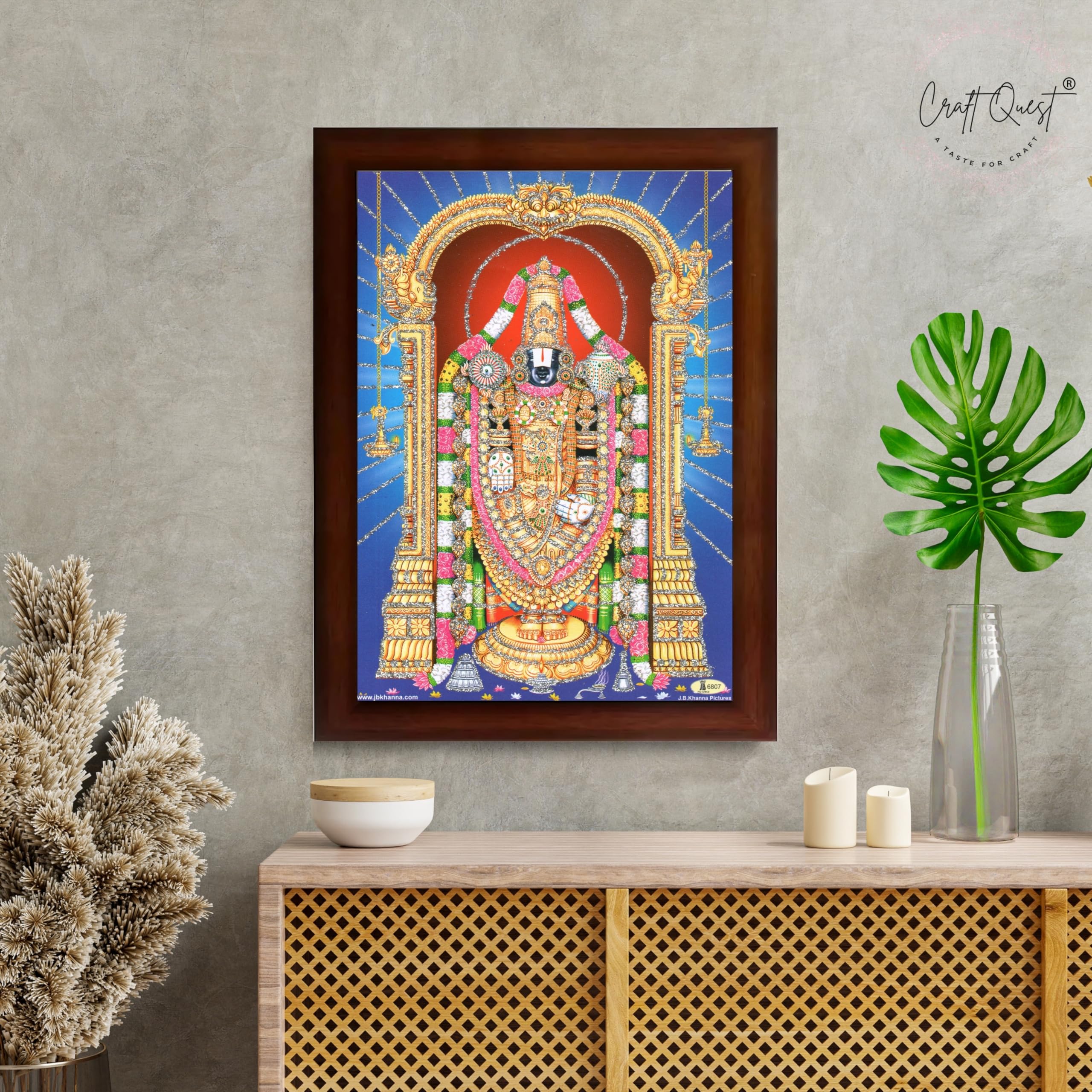 CRAFT QUEST Tirupati Balaji Lakshmi Venkateshwara venkateshwer Swamy Wall Painting Framed, Home, Temple, Pooja, Wall Décor Item