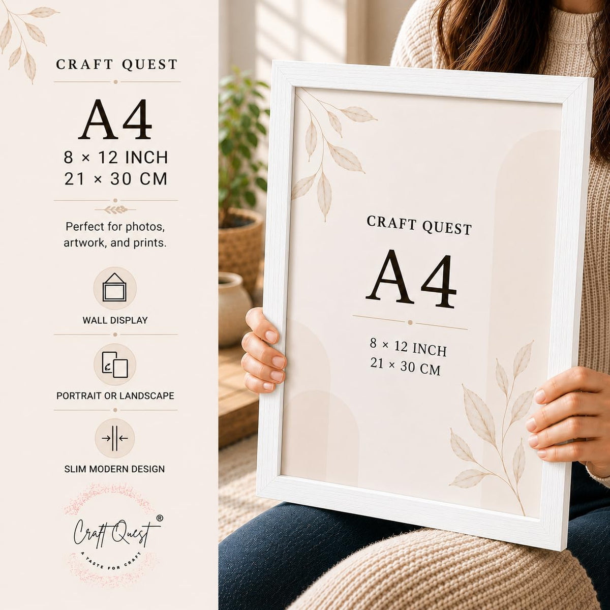 CRAFT QUEST 4X6 Inch Size synthetic Wall Mount Photo frames Single For Home Decoration, Living Room, Office Decoration (Natural, Set of 1)