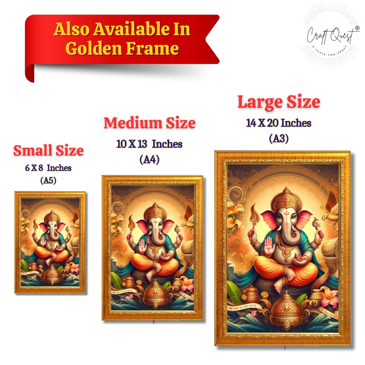 CRAFT QUEST Lord Ganesha Ganesh Ganpati Ganapathi Hanging Wall Painting Framed Home Decor