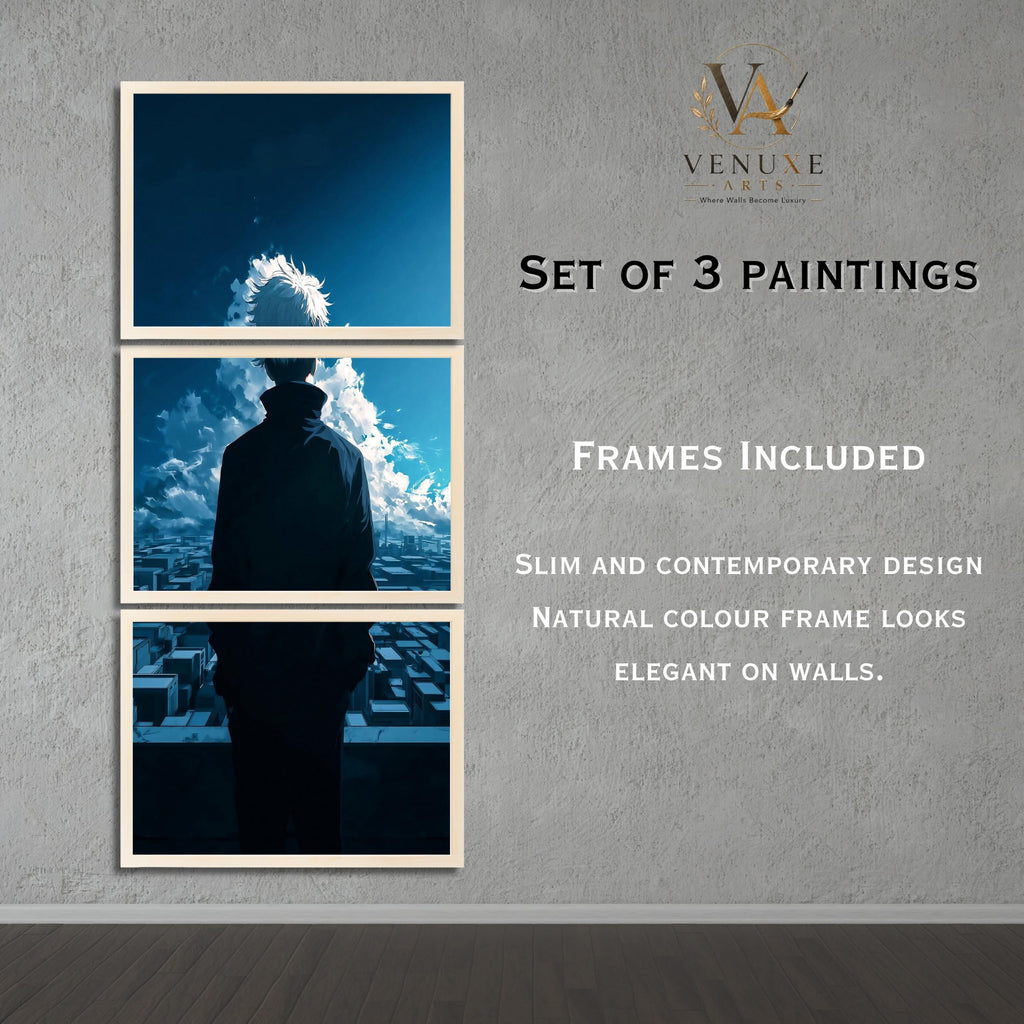 VENUXE ARTS Set Of 3 Anime Characters Wall Framed |Anime Characters Framed Poster for Living Room Bedroom Gaming Room Studio Wall Decor