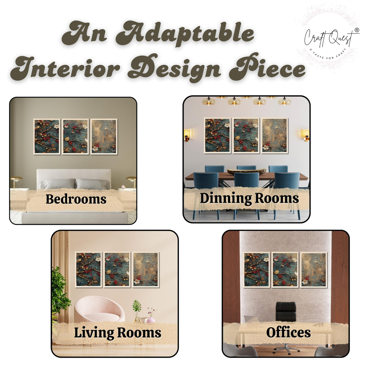 CRAFT QUEST Nature Inspired Modern Wall Art | Set of 3 Frames for Home Decoration | Ideal for Living Room, Bedroom & Offices