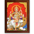 CRAFT QUEST Saraswati Devi Goddess Saraswathi Maa Wall Painting Framed For Home Décor Synthetic wood Framed