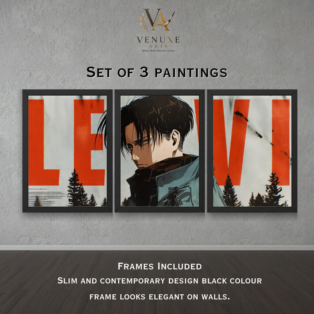 VENUXE ARTS Set Of 3 Anime Characters Wall Framed |Anime Characters Framed Poster for Living Room Bedroom Gaming Room Studio Wall Decor