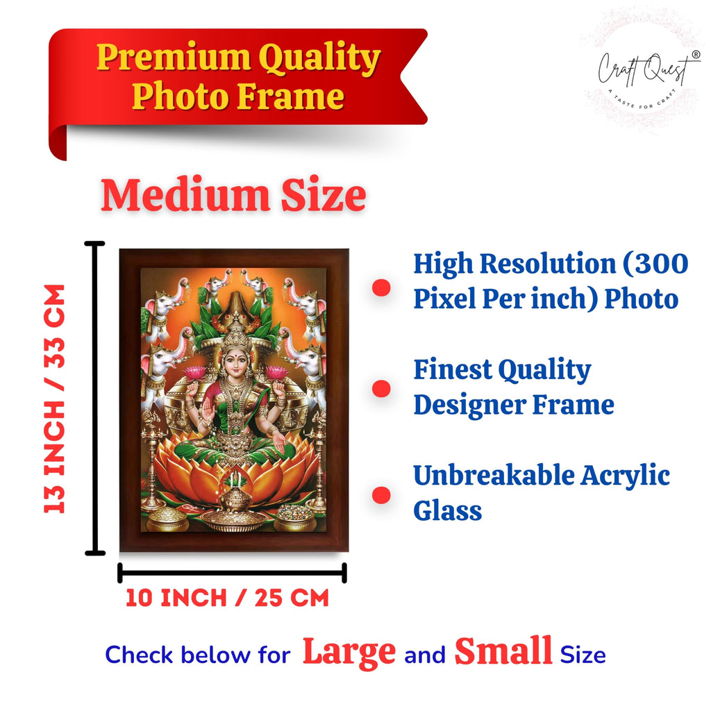 CRAFT QUEST Goddess Lakshmi Devi Dhana Vaibhav Laxmi Maa Wall Painting Photo Framed | Ideal for Home, Office, Temple & Puja Room, Wall Decor