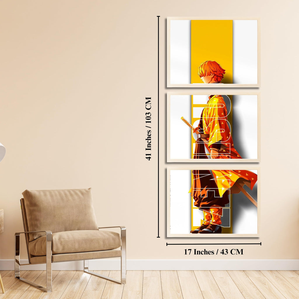 VENUXE ARTS Set Of 3 Anime Characters Wall Framed |Anime Characters Framed Poster for Living Room Bedroom Gaming Room Studio Wall Decor