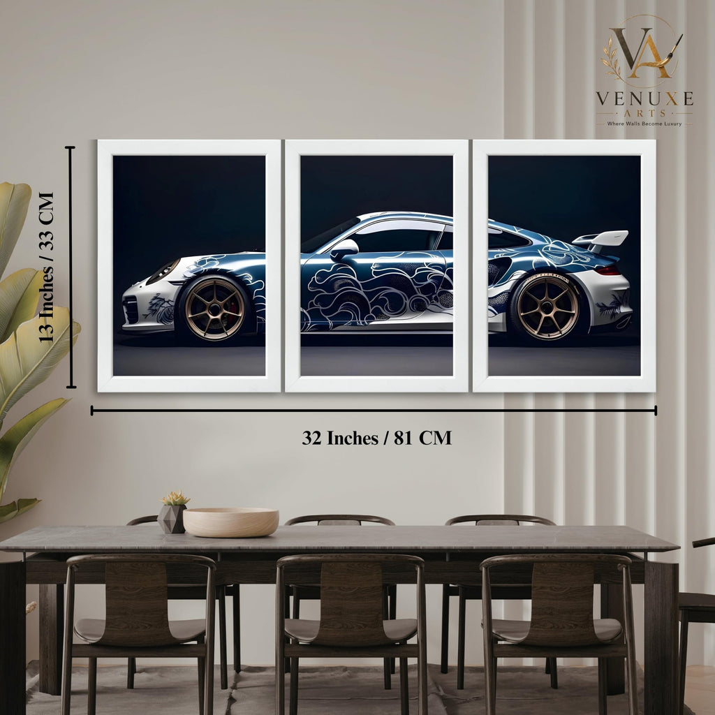 VENUXE ARTS Set Of 3 Big Sports Cars Framed Posters Gift Items for Boys Room Wall Decoration Bedroom Living Room Office Studio Décor | Car Poster Frame for Wall Décor