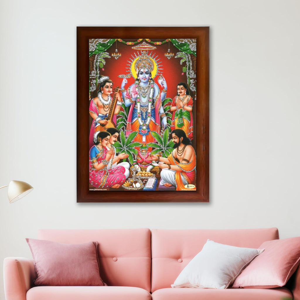 CRAFT QUEST Lord Satyanarayana Swamy Bhagwan Satyanarayan Photo Frame | Religious Photo Frame | Ideal for Home, Office, Temple & Puja Room, Wall Decor