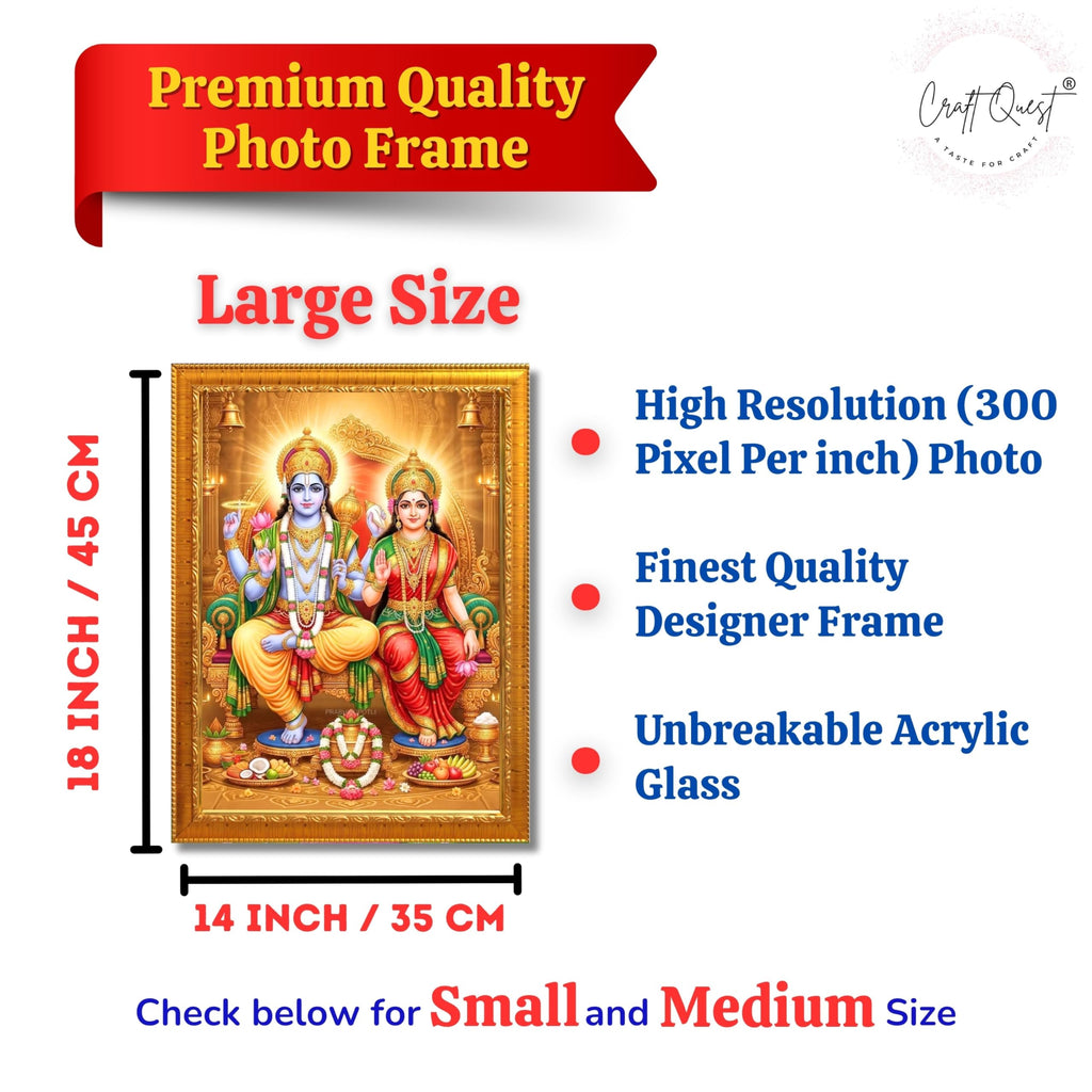 CRAFT QUEST Laxmi Vishnu Dev Lakshmi Devi Laxmi Narayan Ji Wall Painting Framed Home Decor, Religious Photo Frame