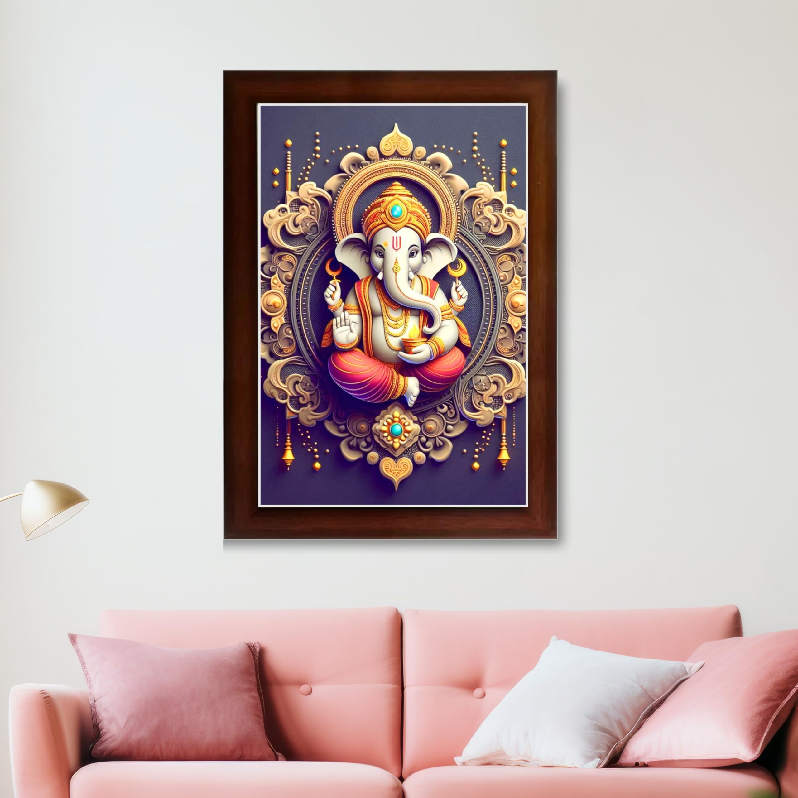 CRAFT QUEST Ganesh Ganpati Ganesha Art Framed Painting Ready to Hang and Wall Home Decor