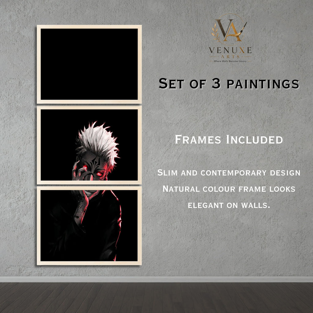 VENUXE ARTS Set Of 3 Anime Characters Wall Framed |Anime Characters Framed Poster for Living Room Bedroom Gaming Room Studio Wall Decor