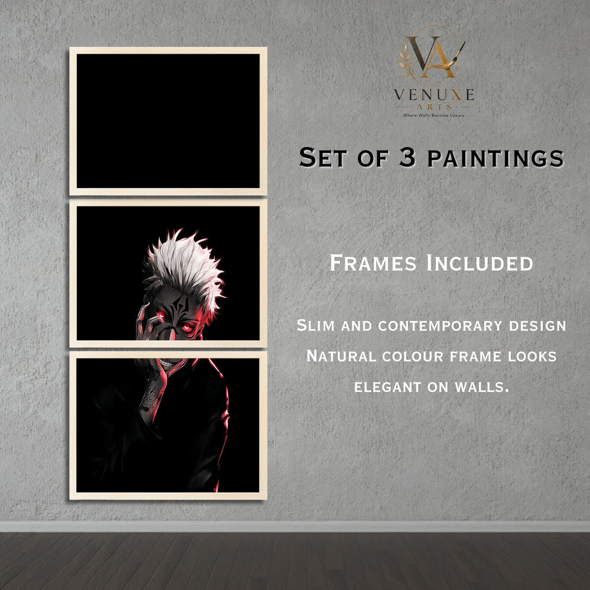 VENUXE ARTS Set Of 3 Anime Characters Wall Framed |Anime Characters Framed Poster for Living Room Bedroom Gaming Room Studio Wall Decor