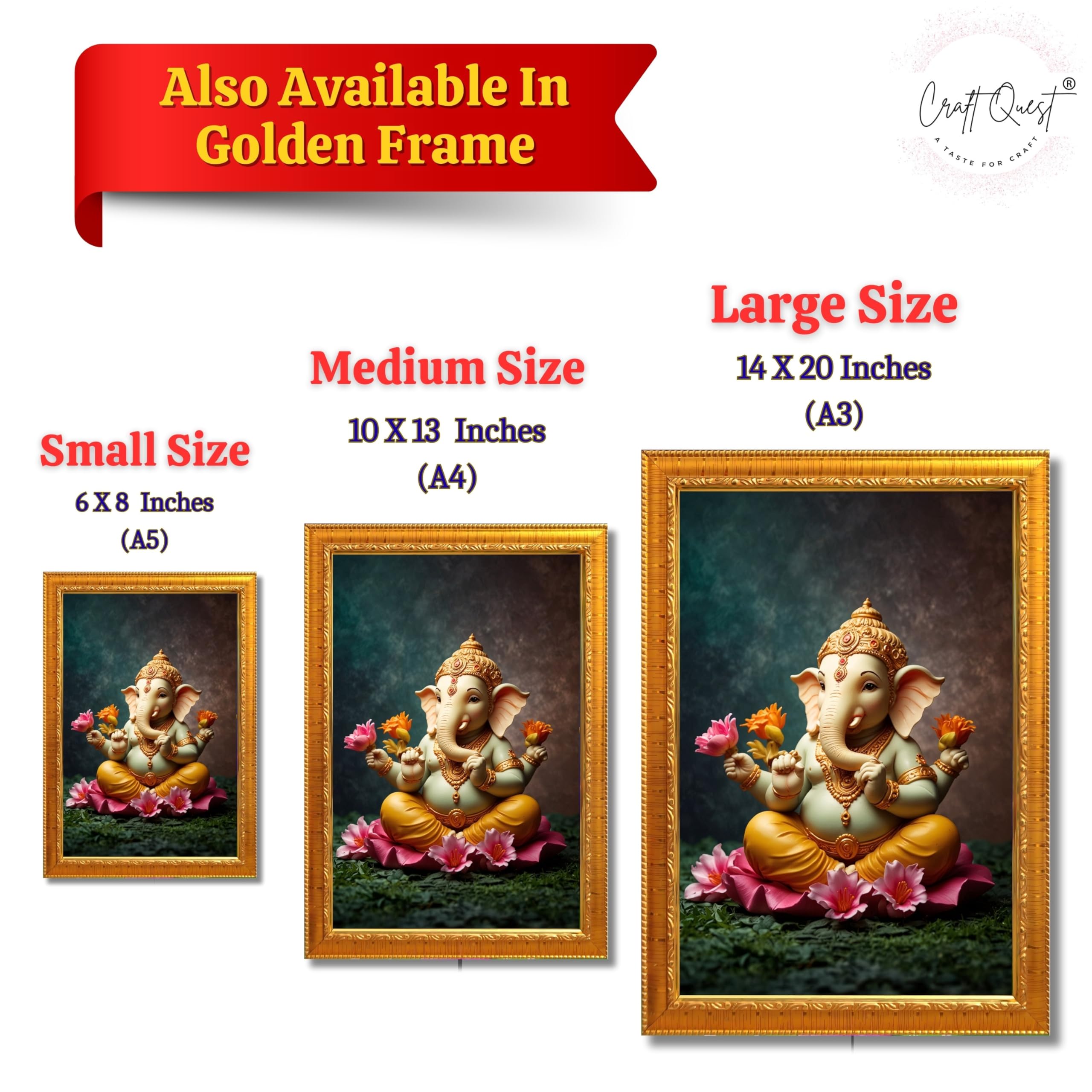 CRAFT QUEST Lord Ganpati ji Wall Hanging Frame for Living Room, Pooja Room Décor GA-215