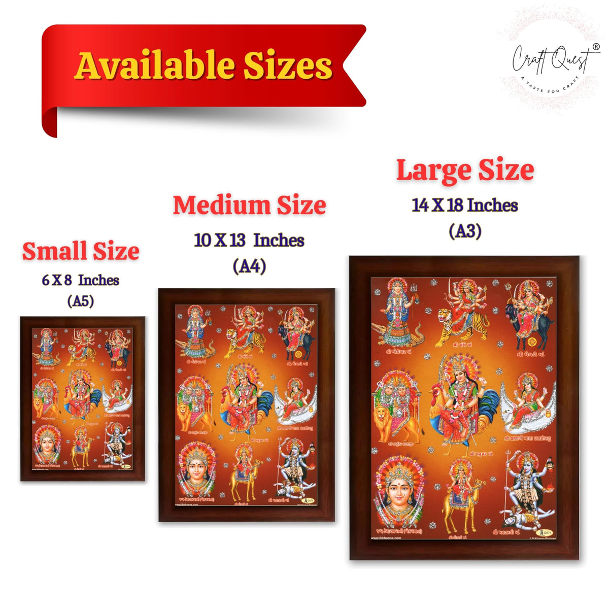 CRAFT QUEST Goddess Navdurga Durga MataJi Wall Painting Framed Home and Pooja Décor Item