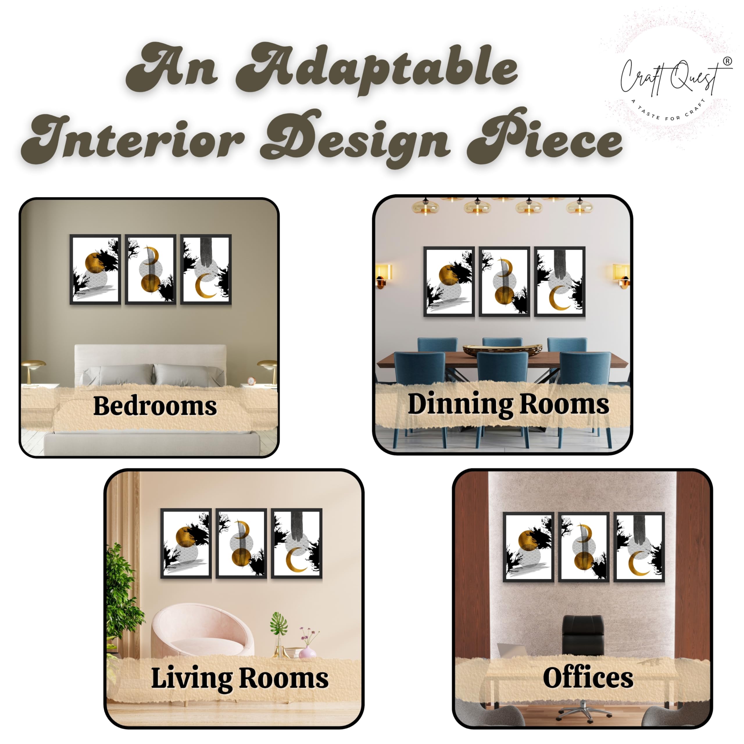 CRAFT QUEST Wall Art Decor Paintings | Set of 3 Abstract Wall Art Frames for Home Decoration | Ideal for Living Room, Bedrooms & Office