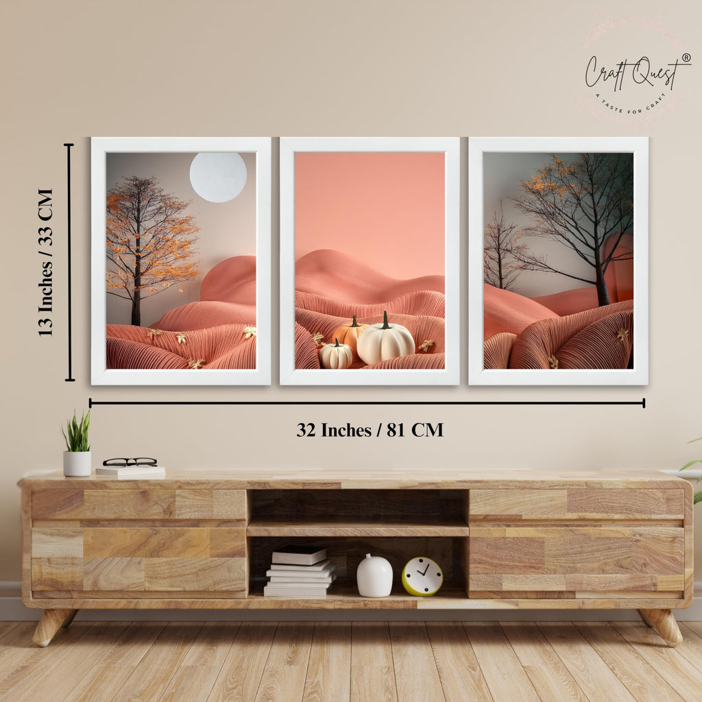 CRAFT QUEST Nature Inspired Autumn Minimalist Modern Wall Art | Set of 3 Frames for Home Decoration | Ideal for Living Room, Bedroom & Office