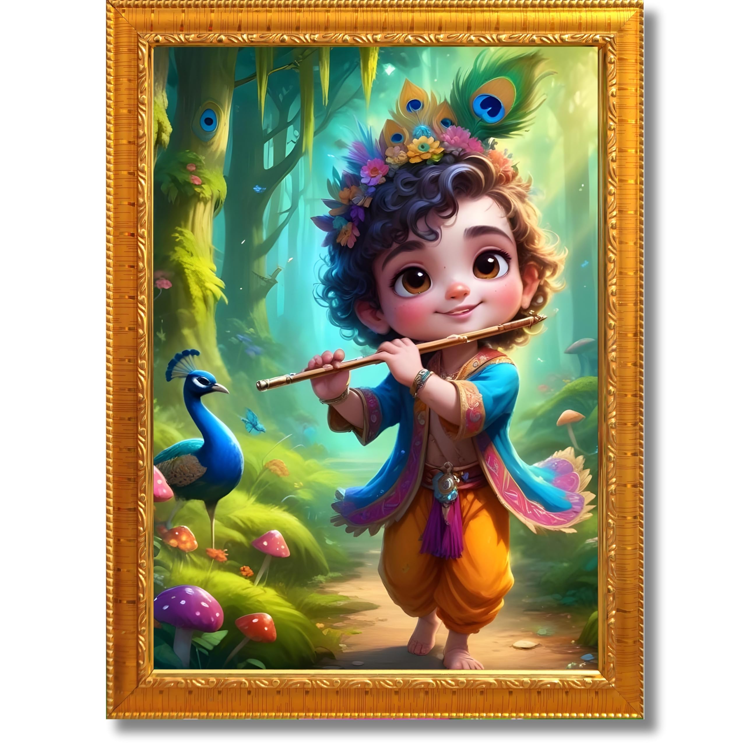 CRAFT QUEST Cute Little Krishna Frame | Bal Gopal HD Painting | Home Temple, Office Desk, Wall Décor Item