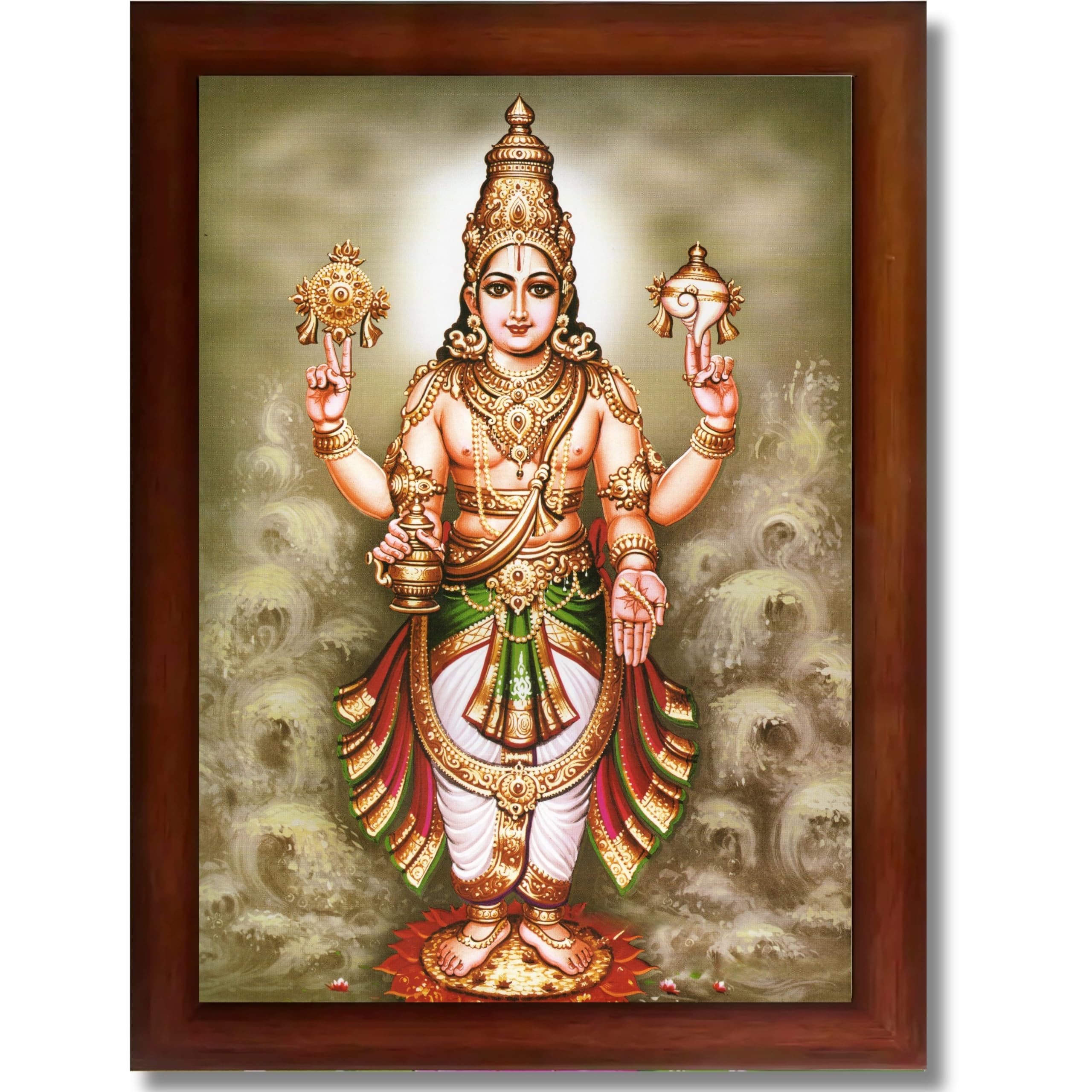 CRAFT QUEST Lord Dhanvantari Dhanwantri Wall Painting Photo Framed For Home, Pooja, Temple, Gift, Wall Décor Item