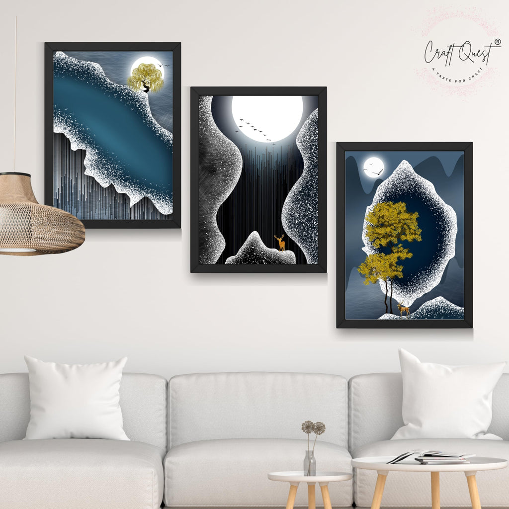 CRAFT QUEST Modern Art Abstract Fashionable Artwork Wall Art | Set of 3 Frames for Home Decoration | Ideal for Living Room, Bedroom & Offices