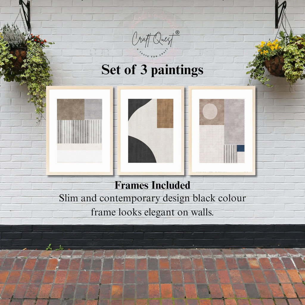 CRAFT QUEST Abstract Geometric Art Painting | Set of 3 Frames for Home Decoration | Ideal for Living Room, Bedroom & Offices