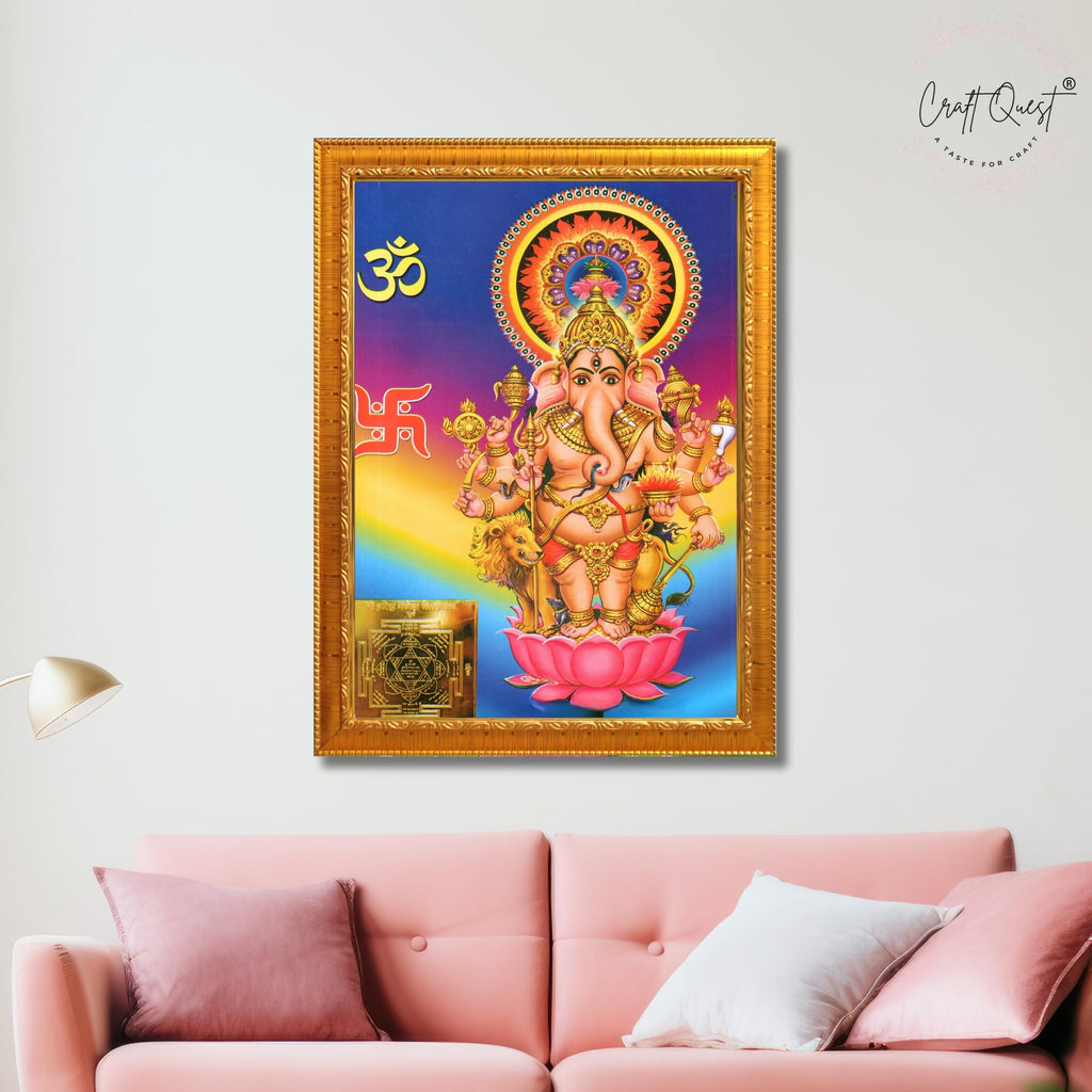 CRAFT QUEST Drishti Ganapathi for Entrance Vastu Ganesha Wall Painting Framed Home Decor | Religious God Picture Frame for Home, Office, Temple & Gifting