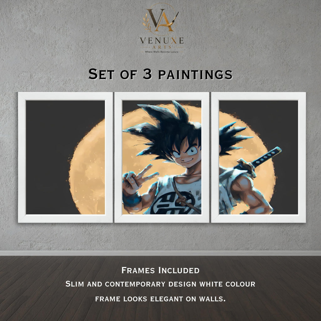 VENUXE ARTS Set Of 3 Anime Characters Wall Framed |Anime Characters Framed Poster for Living Room Bedroom Gaming Room Studio Wall Decor