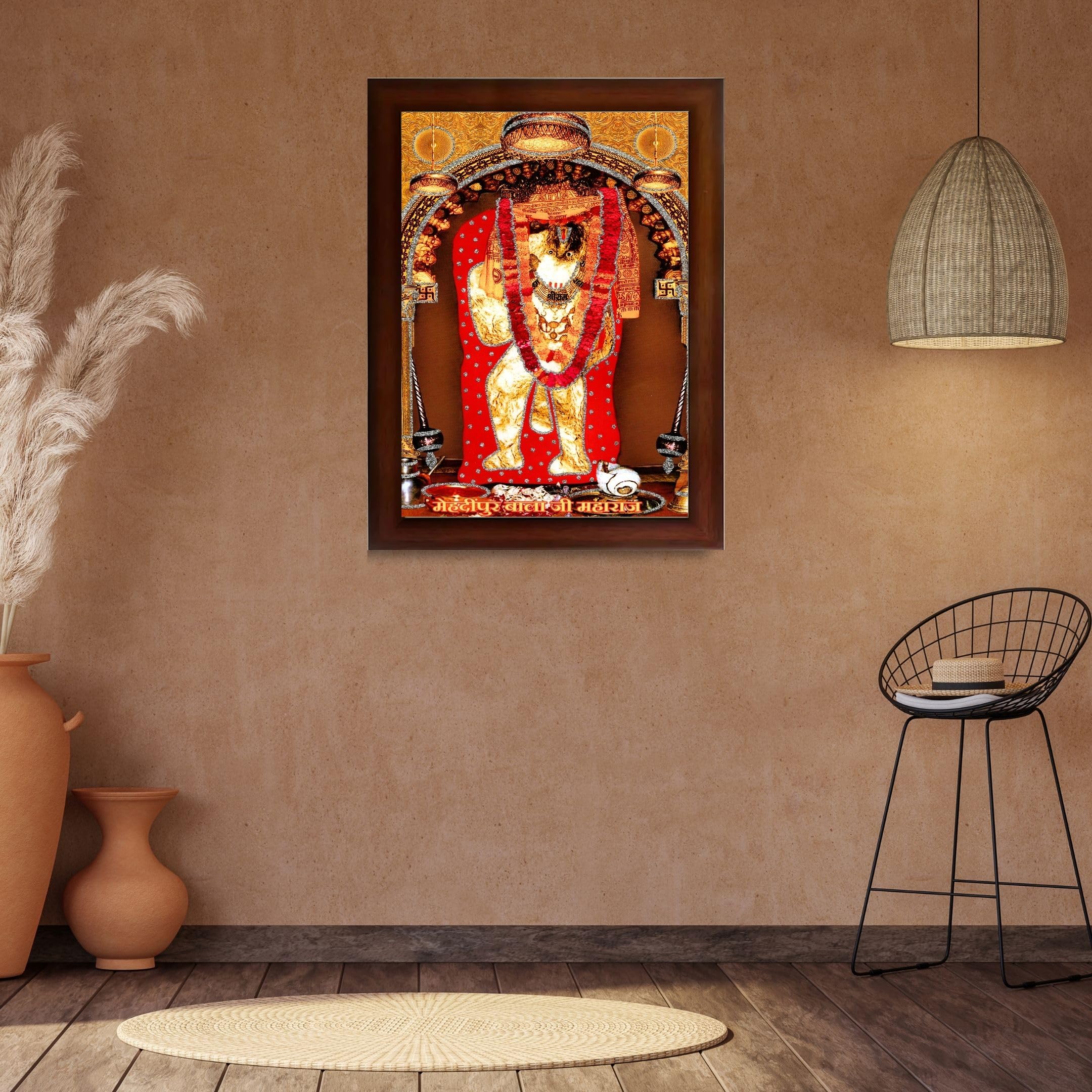 CRAFT QUEST Mehndipur balaji Hanuman | Bajrangbali Religious Photo with frame for Home Decorative Item